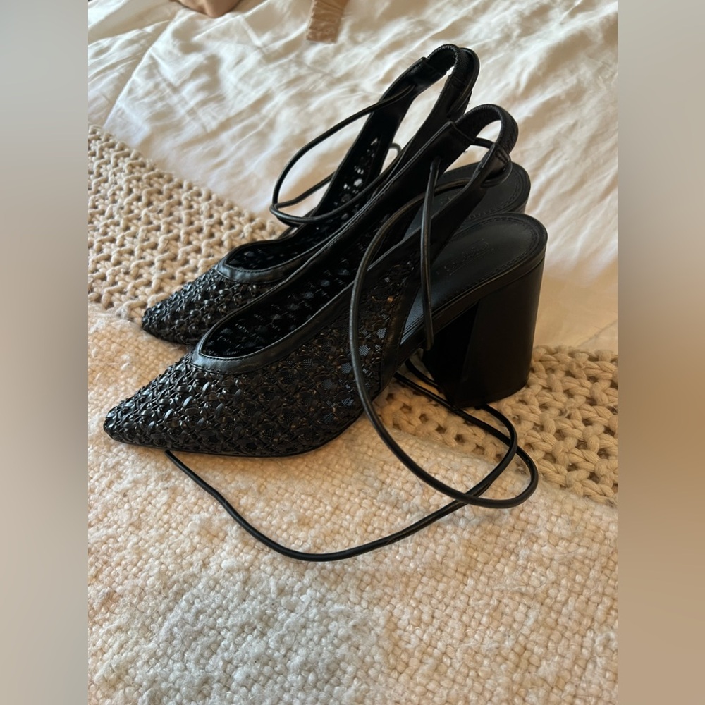 ASOS black lace up woven heels - Picture 2 of 5
